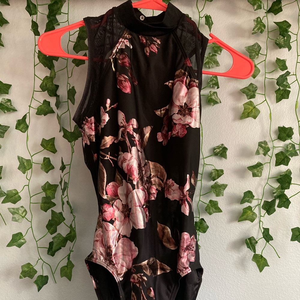 balera black and floral metallic leotard